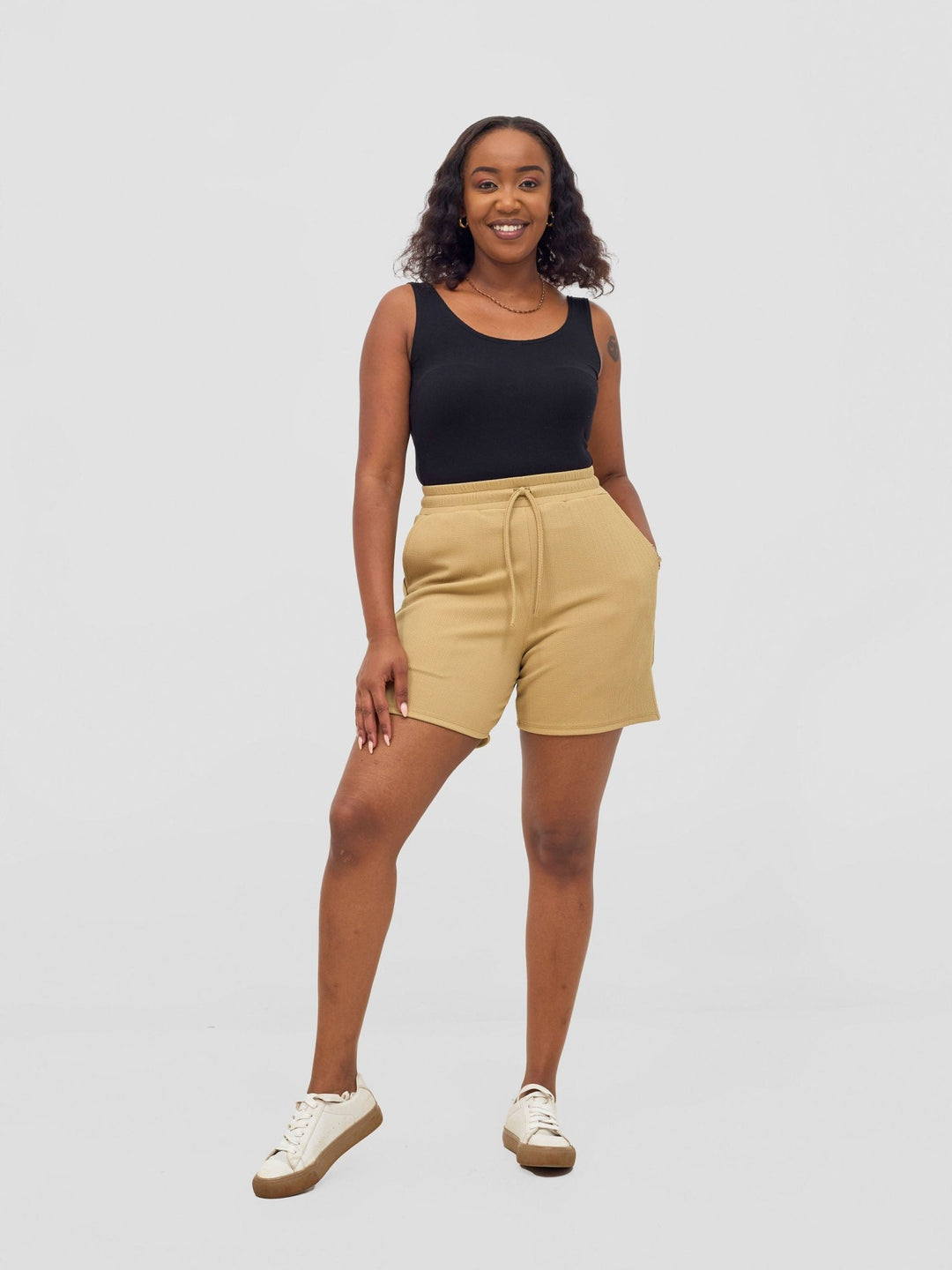Vivo Chela Drawstring Shorts - Light Taupe - Shopzetu