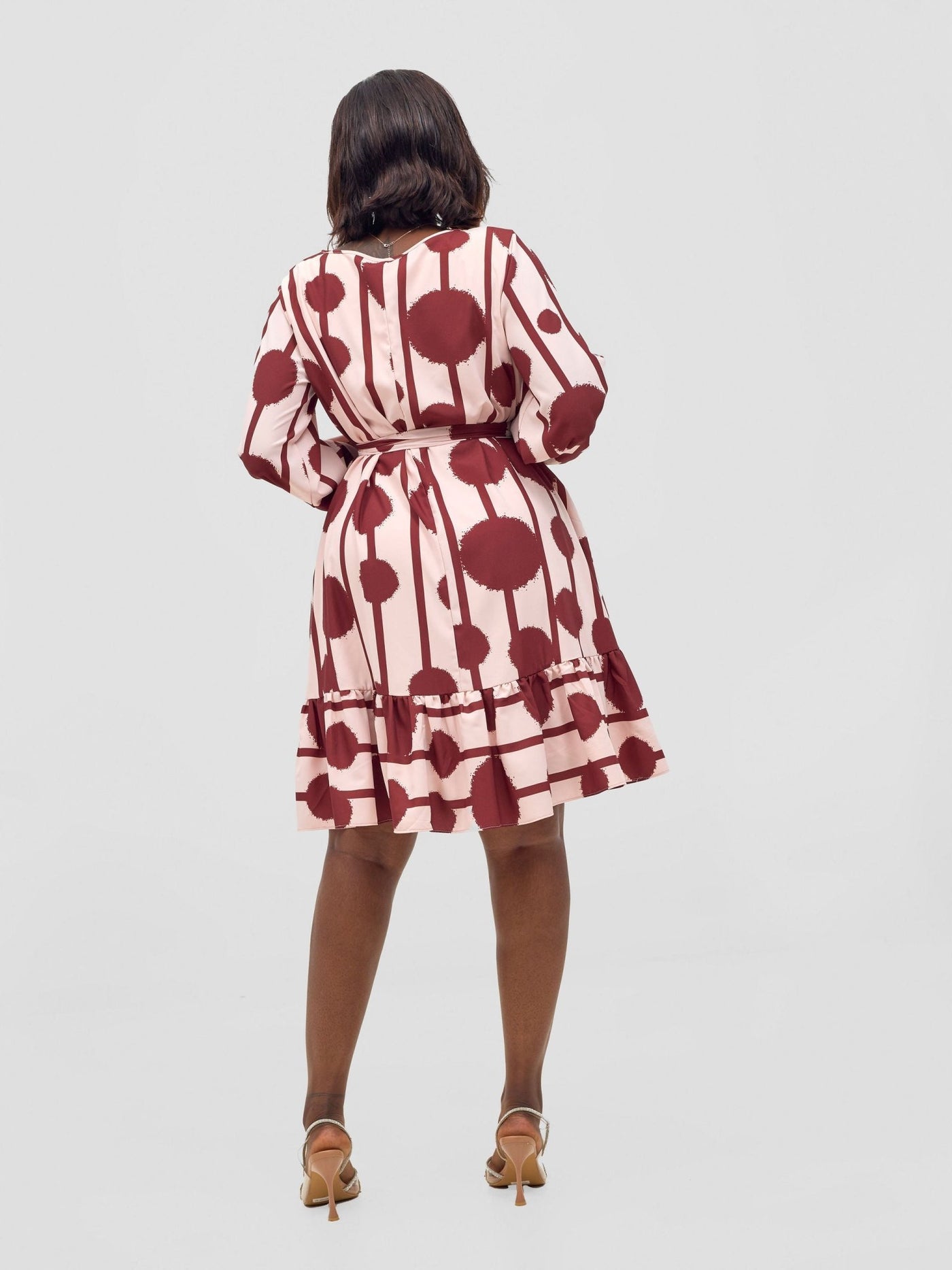 Vivo Serwa Tent Dress - Light Peach / Burgundy Doti Print - Shopzetu