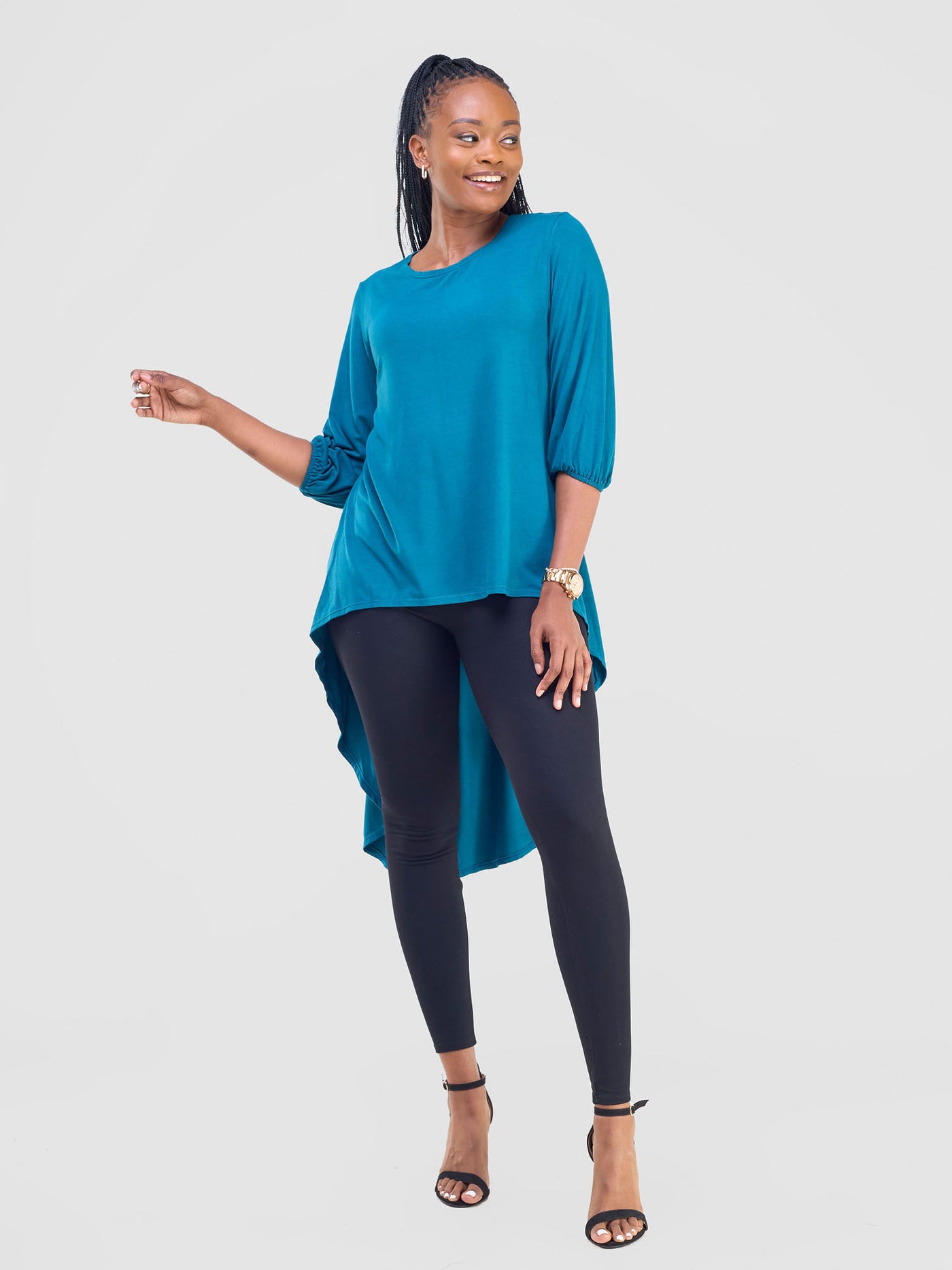 Vivo Basic Nalia High Low Jersey Top - Teal