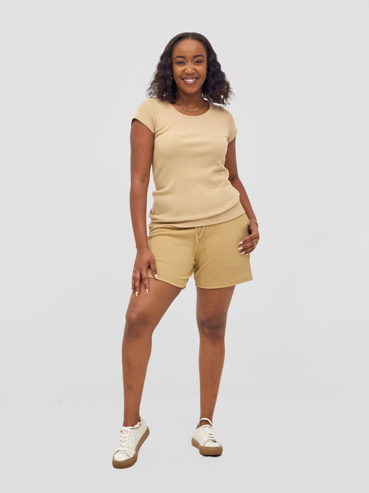 Vivo Chela Drawstring Shorts - Light Taupe - Shopzetu