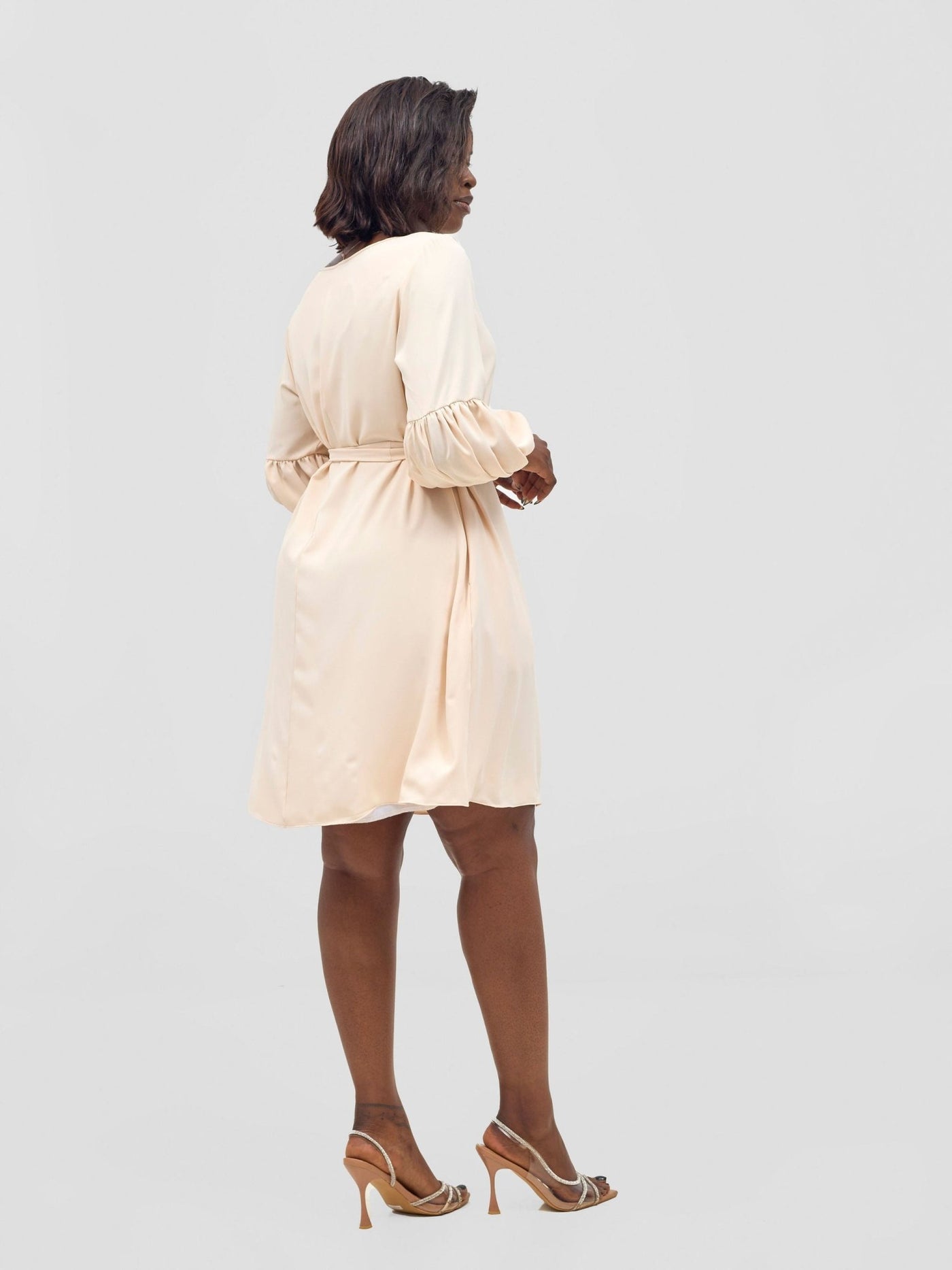 Vivo Zena Bishop Panel Long Sleeve Round Neck Dress - Buttermilk - Shopzetu