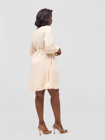 Vivo Zena Bishop Panel Long Sleeve Round Neck Dress - Buttermilk - Shopzetu