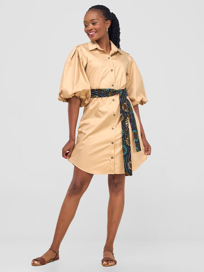 Safari by Vivo Mali Bishop Sleeve Shirt Dress - Khaki
