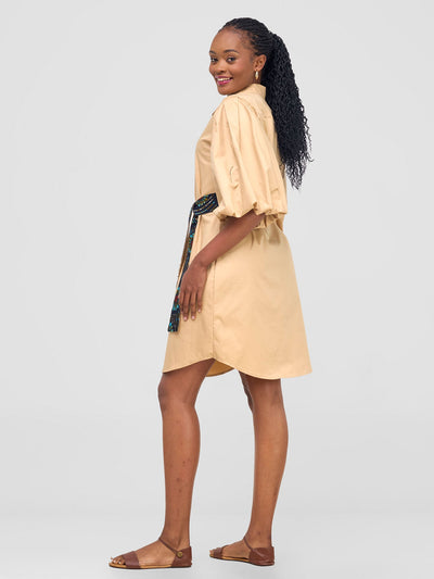 Safari by Vivo Mali Bishop Sleeve Shirt Dress - Khaki