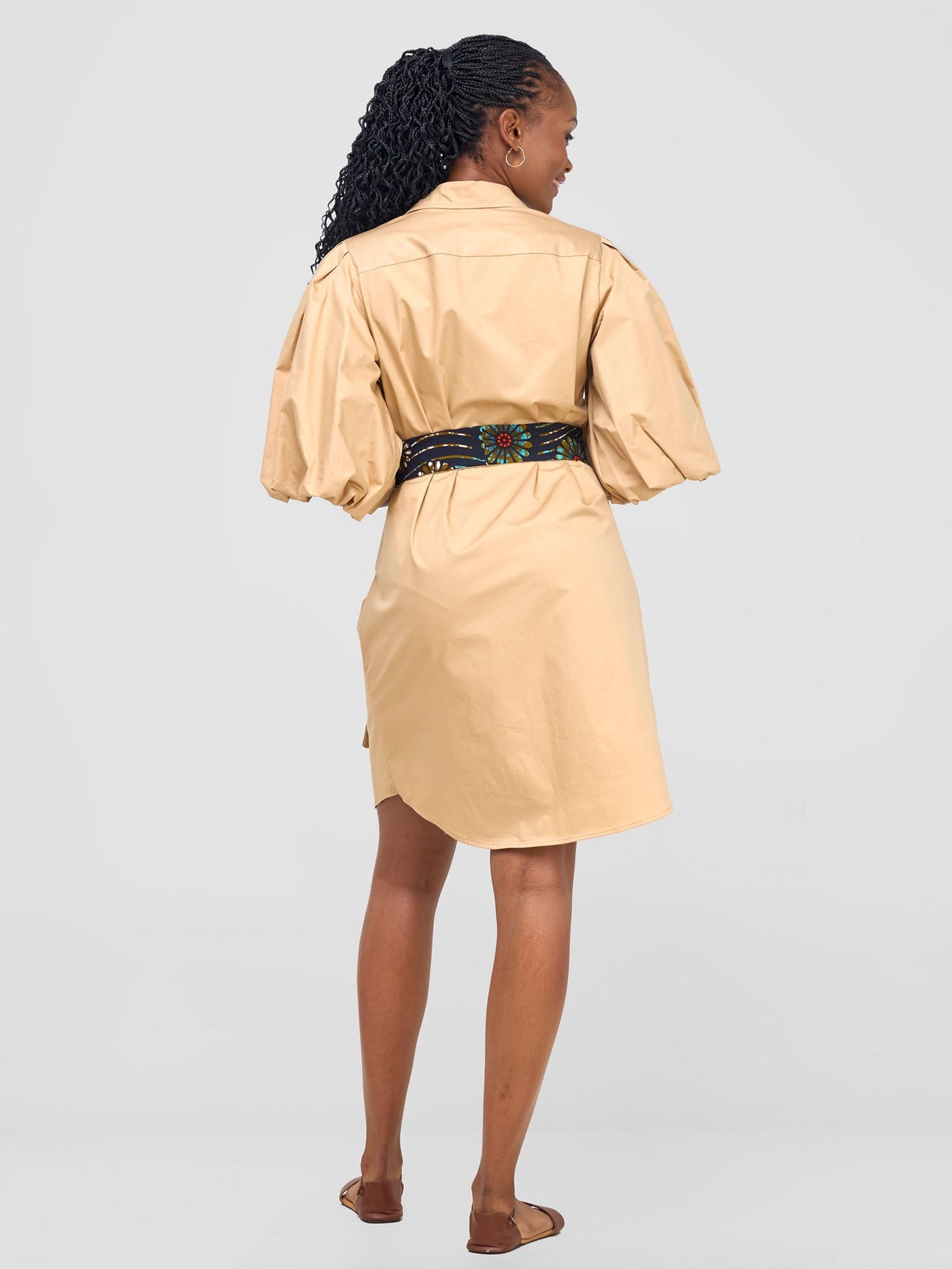 Safari by Vivo Mali Bishop Sleeve Shirt Dress - Khaki