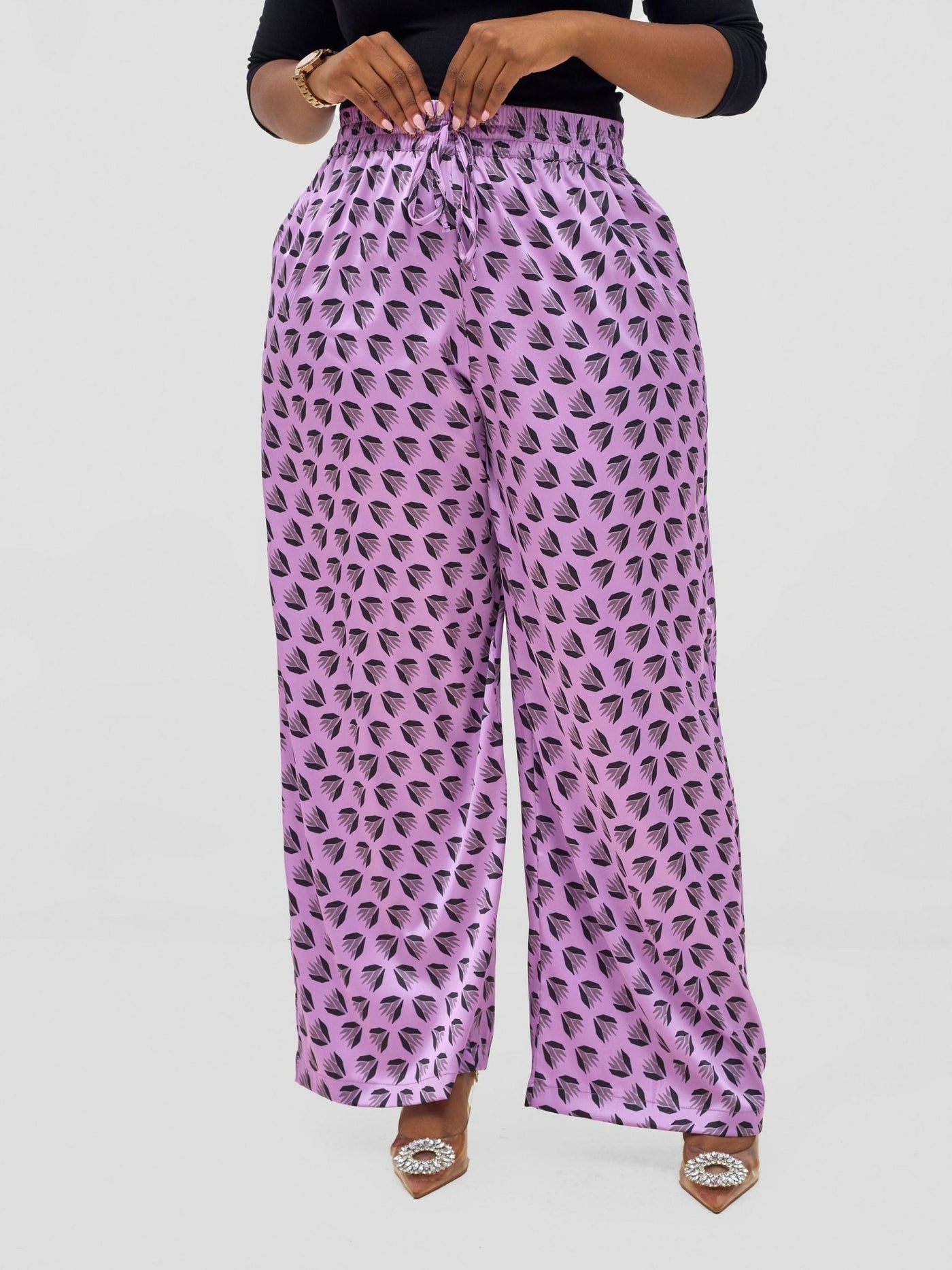 Vivo Ayah Satin Pants - Lilac / Black Ullu Print - Shopzetu