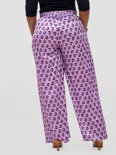 Vivo Ayah Satin Pants - Lilac / Black Ullu Print - Shopzetu
