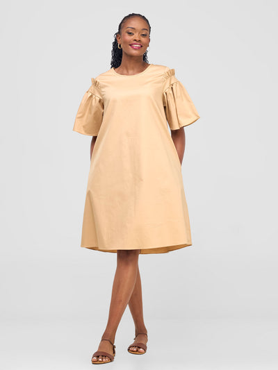 Safari by Vivo Mali Gathered Flounce Sleeve Tent Dress - Khaki