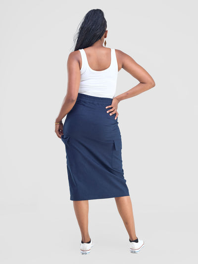 Safari by Vivo Kamari  Front Slit Midi Skirt - Navy