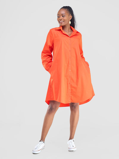 Safari by Vivo Kaya Long Sleeve Shirt Dress - Orange