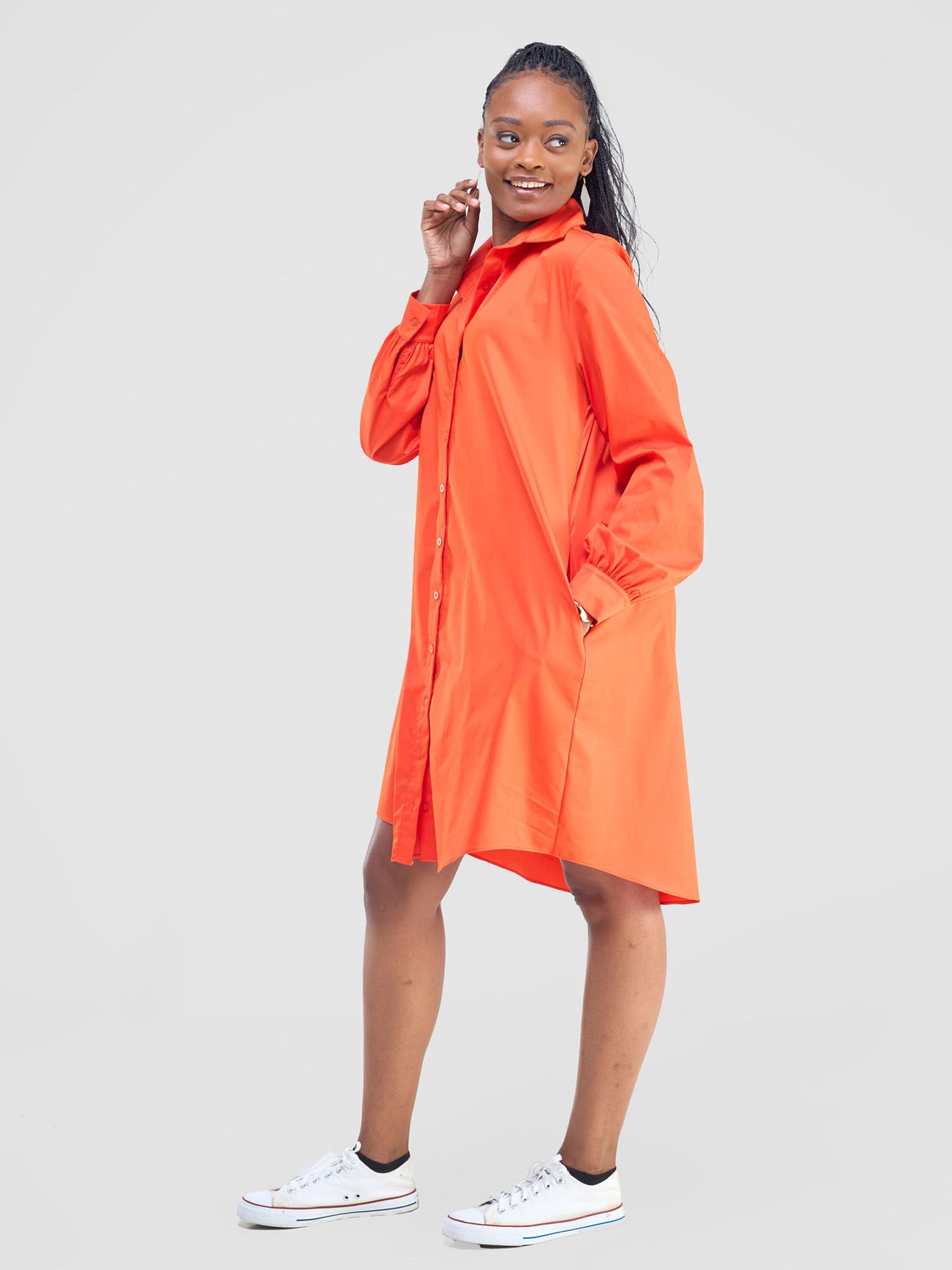 Safari by Vivo Kaya Long Sleeve Shirt Dress - Orange
