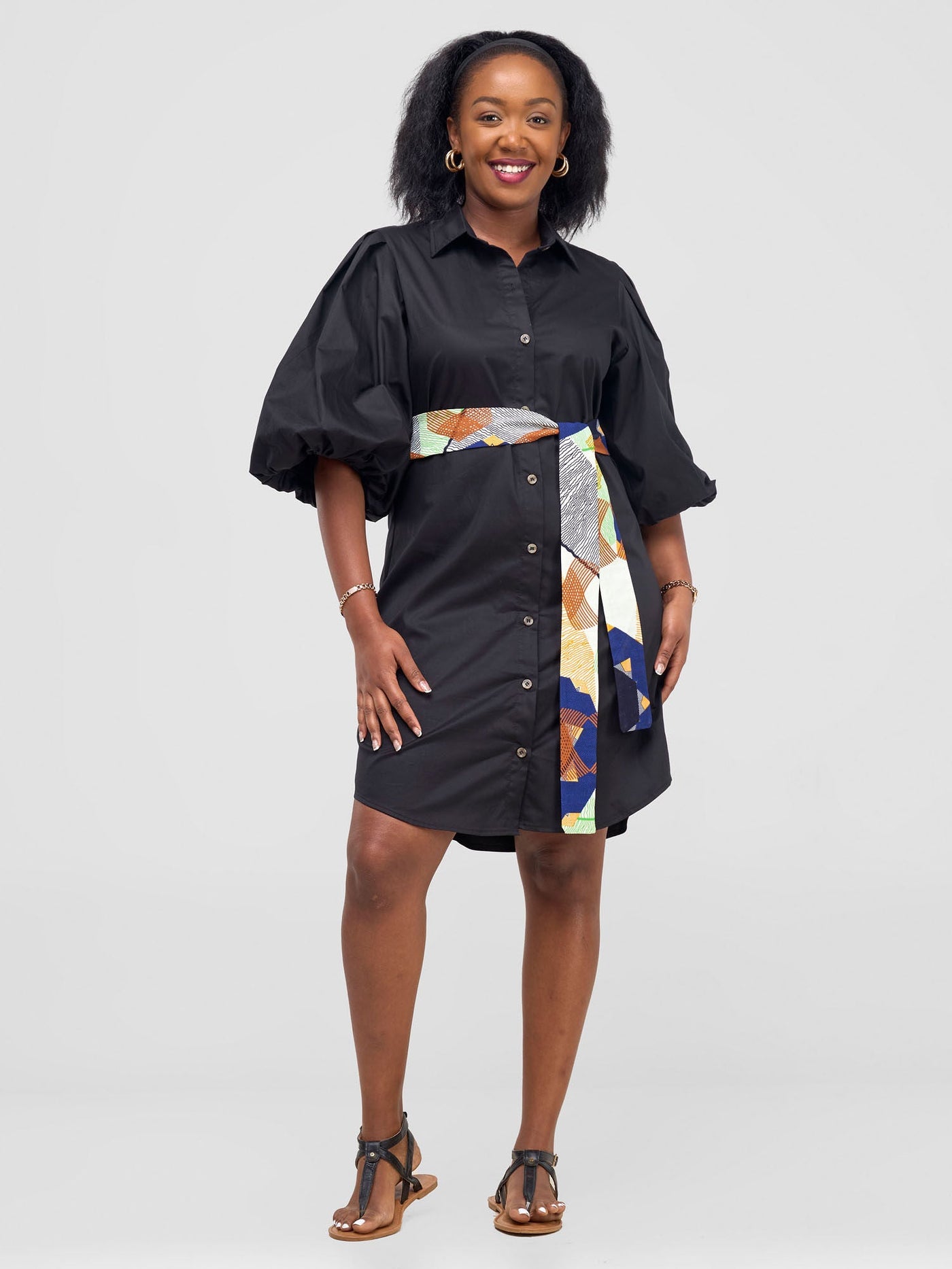 Safari by Vivo Mali Bishop Sleeve Shirt Dress - Black