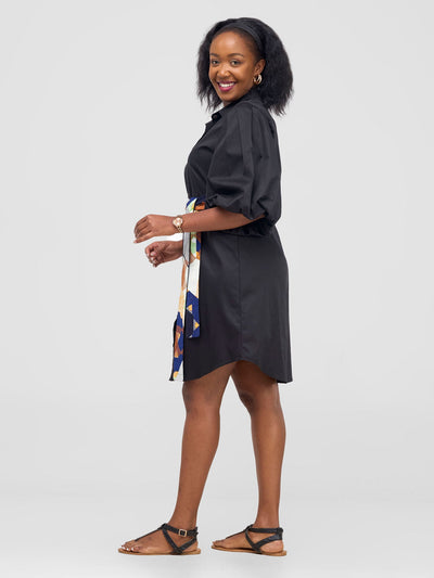 Safari by Vivo Mali Bishop Sleeve Shirt Dress - Black