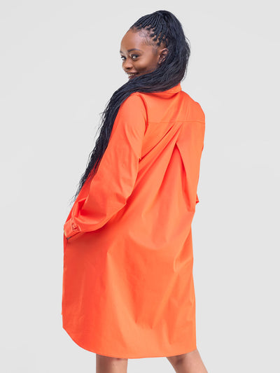 Safari by Vivo Kaya Long Sleeve Shirt Dress - Orange