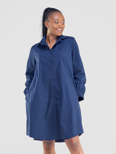 Safari by Vivo Kaya Long Sleeve Shirt Dress - Navy