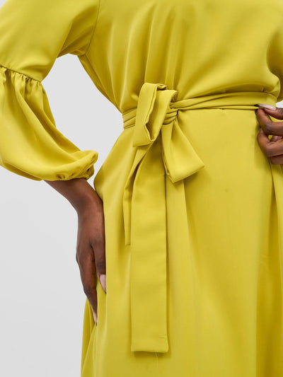 Vivo Zena Bishop Panel Long Sleeve Round Neck Dress - Lime Green - Shopzetu