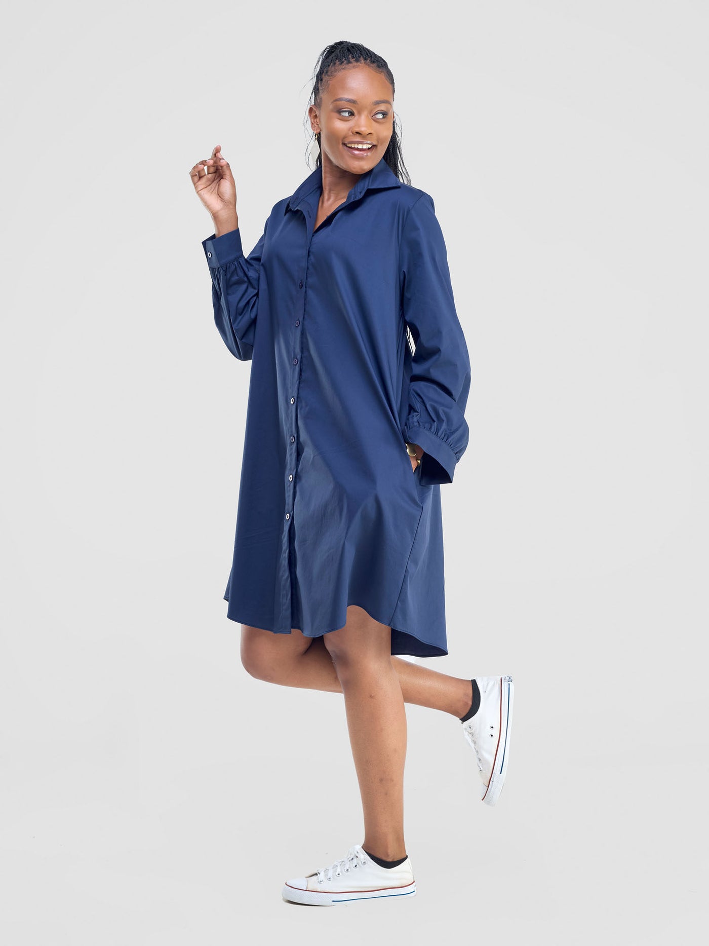 Safari by Vivo Kaya Long Sleeve Shirt Dress - Navy