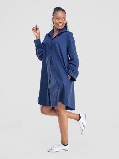 Safari by Vivo Kaya Long Sleeve Shirt Dress - Navy
