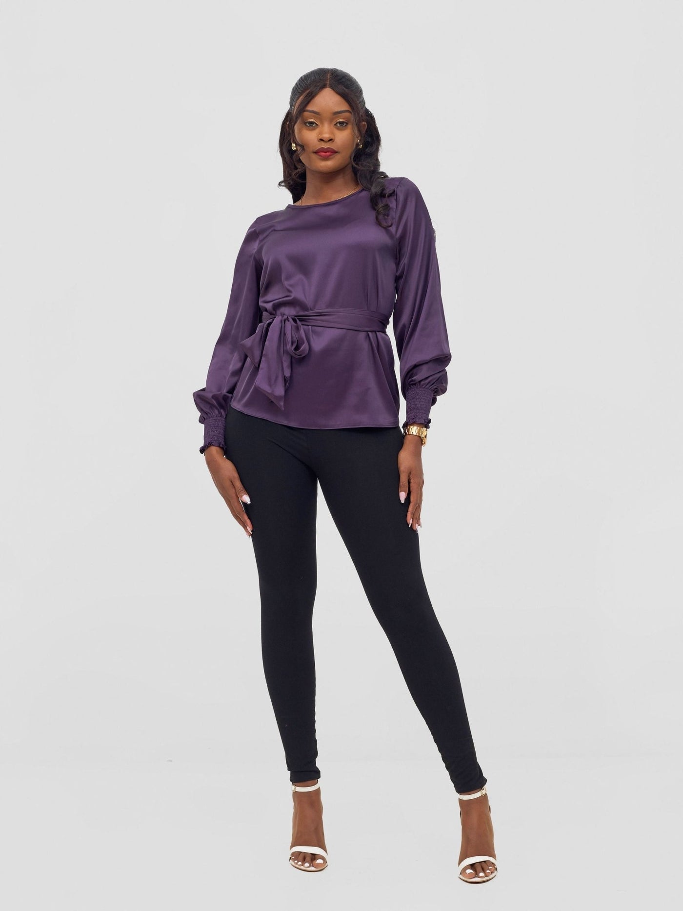 Vivo Ayah Shirred Cuff Loose Top - Dark Purple - Shopzetu
