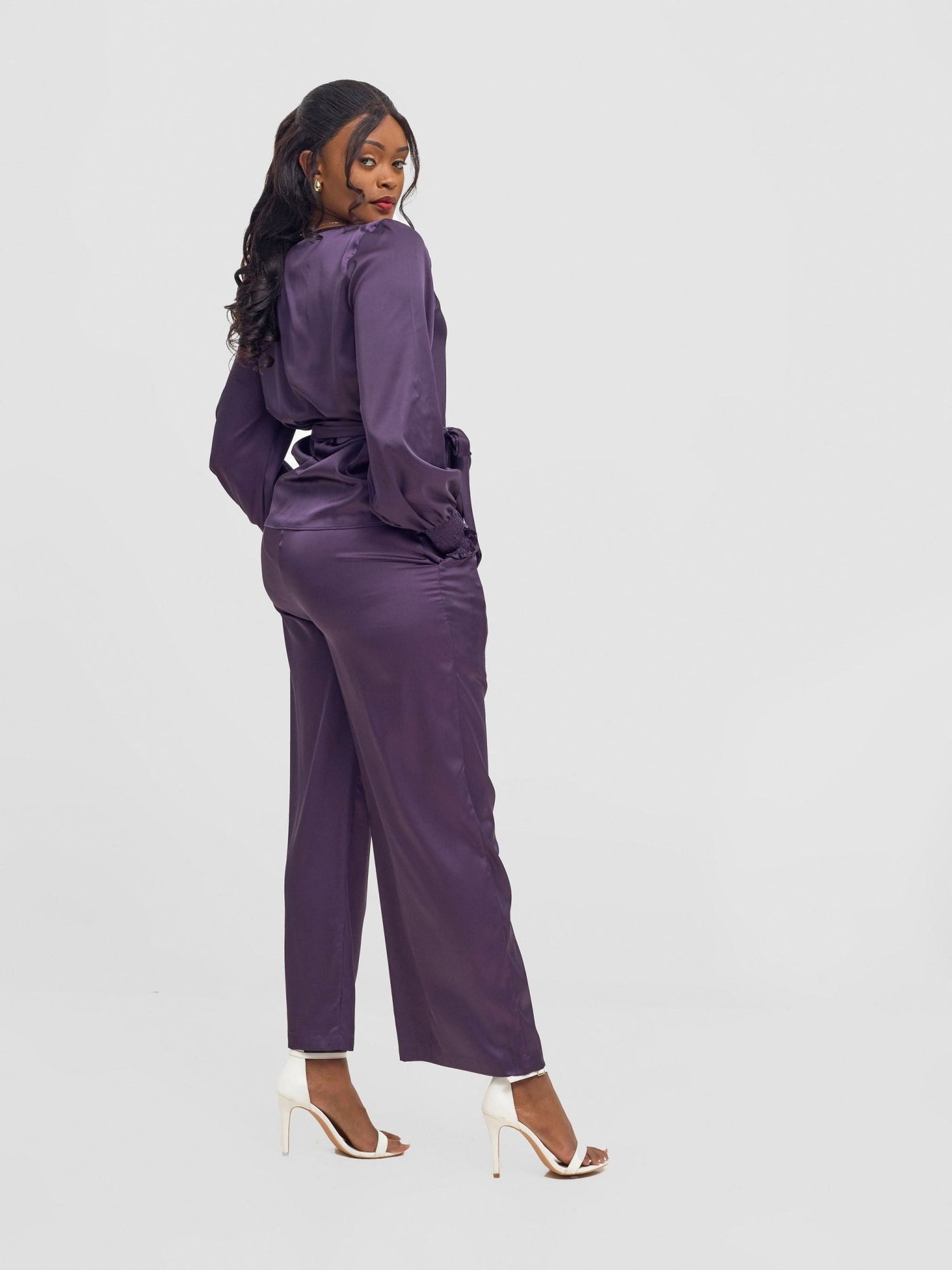 Vivo Ayah Shirred Cuff Loose Top - Dark Purple - Shopzetu