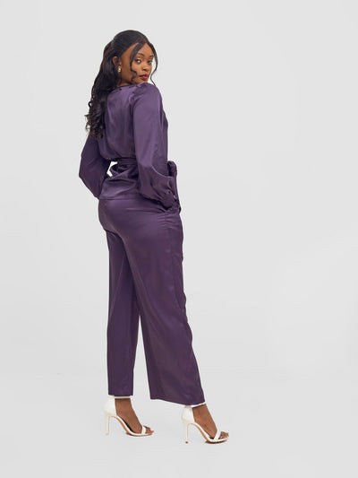 Vivo Ayah Shirred Cuff Loose Top - Dark Purple - Shopzetu