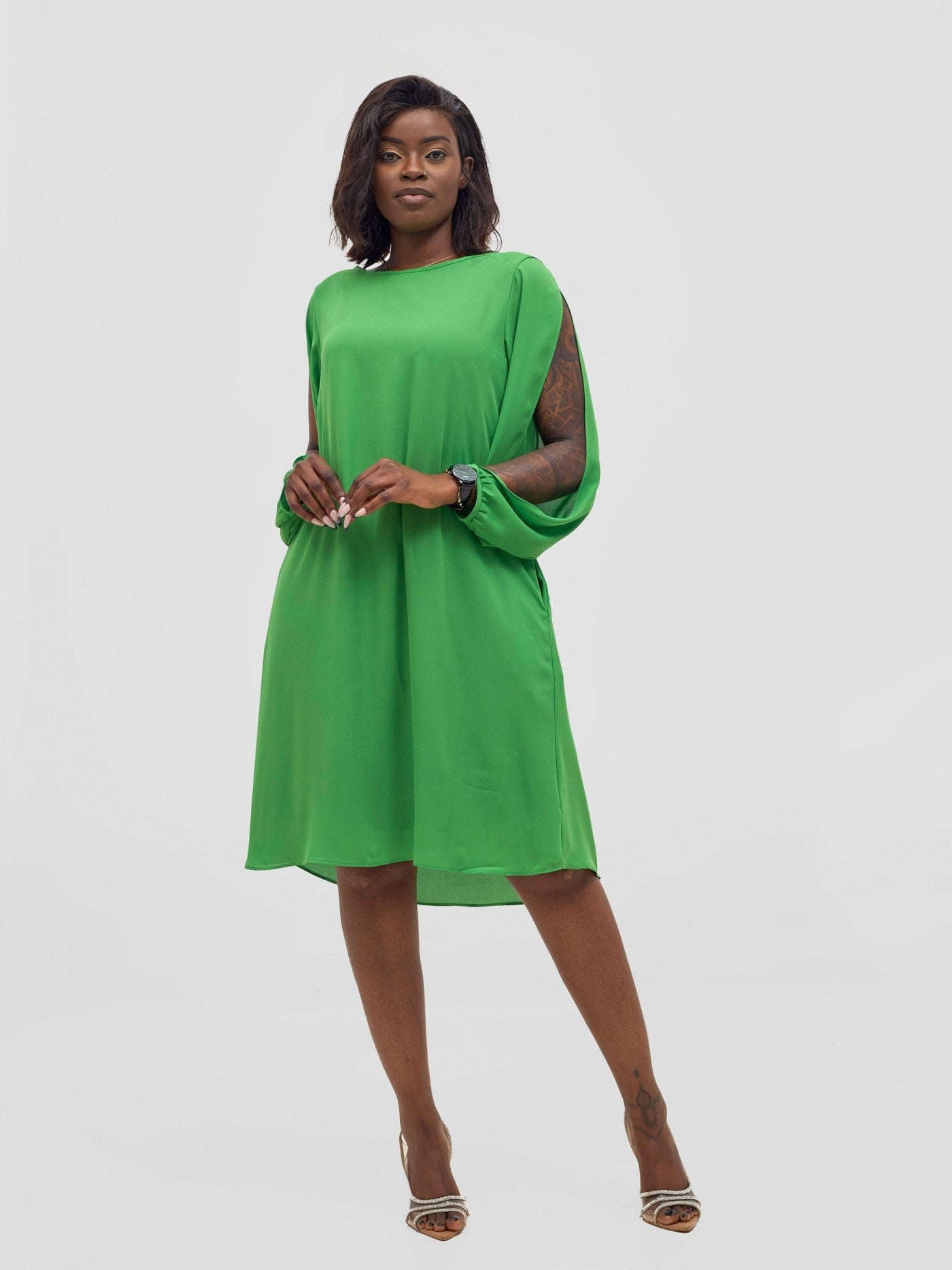 Vivo Lamu Knee Length Chiffon Dress - Lime - Shopzetu