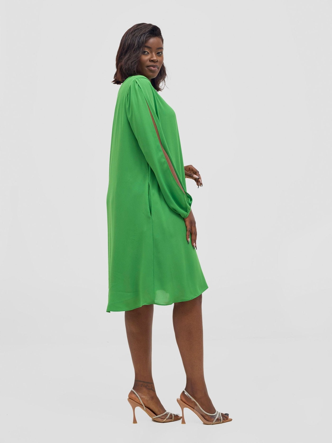 Vivo Lamu Knee Length Chiffon Dress - Lime - Shopzetu