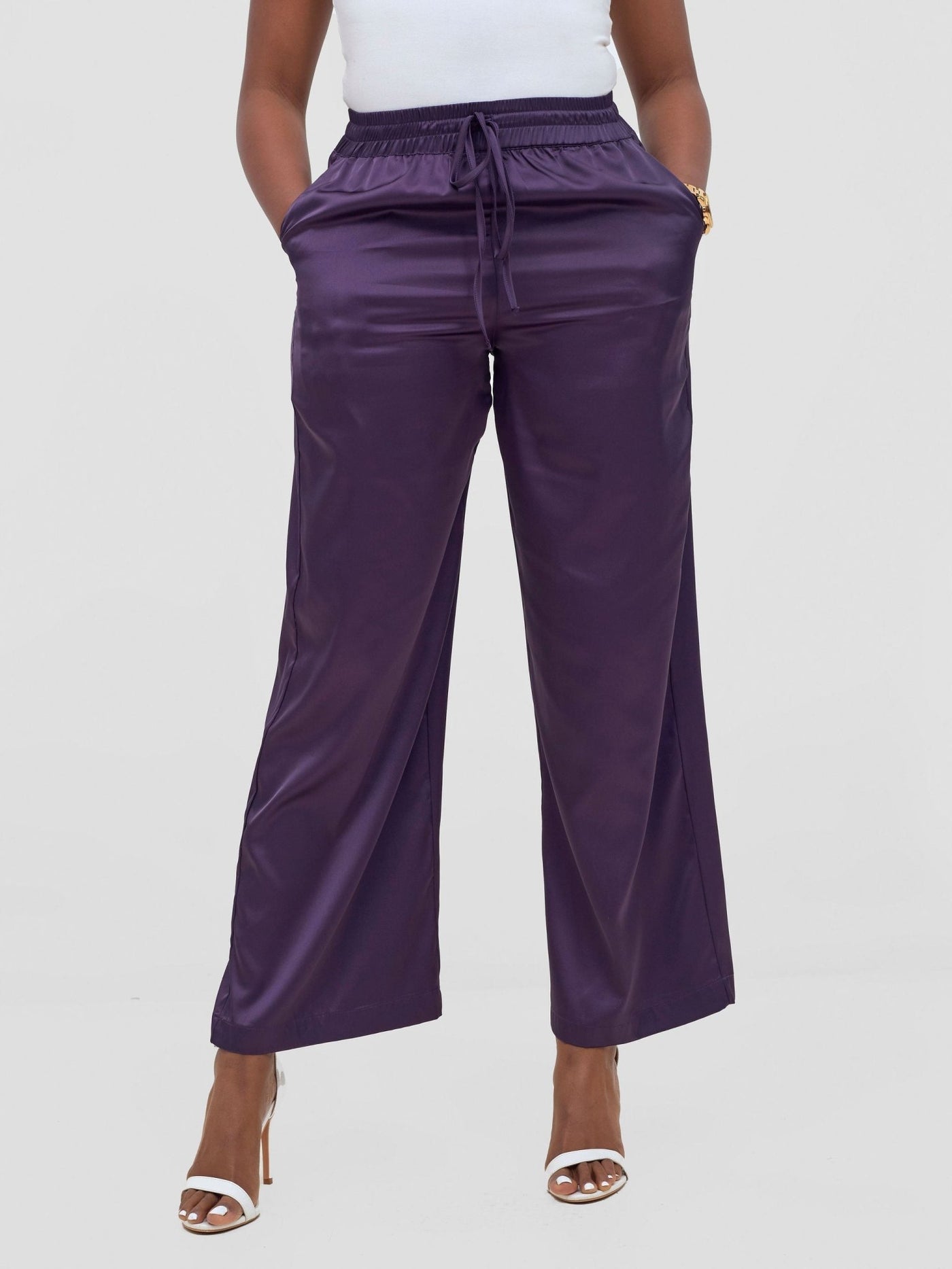 Vivo Ayah Satin Pants - Dark Purple - Shopzetu
