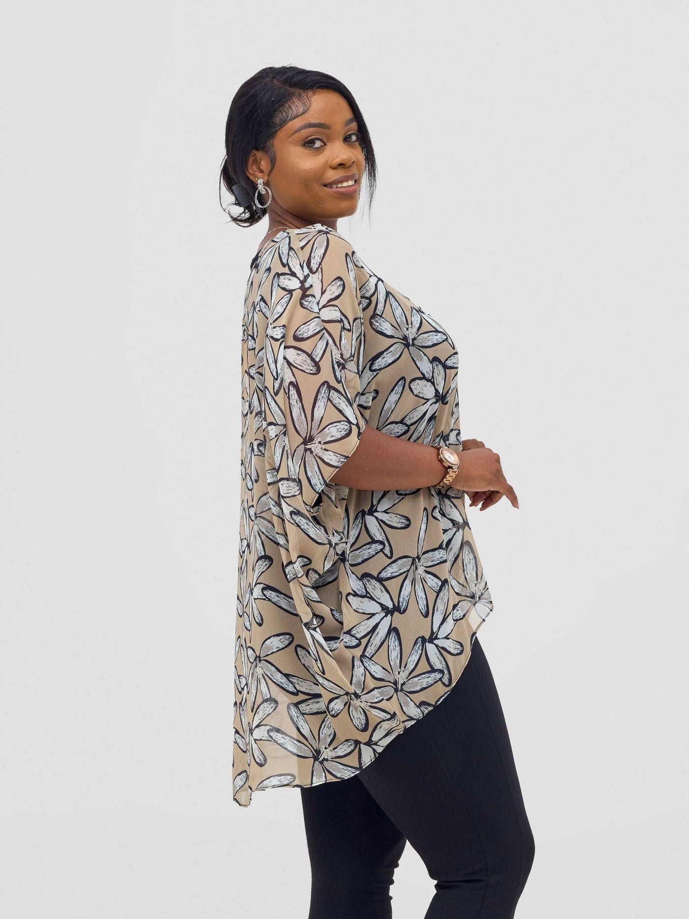 Vivo Ayana Wide High Low Top - Beige/White - Shopzetu