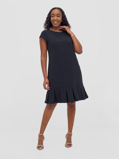 Vivo Zawadi Inverted Pleat Dress - Black - Shopzetu