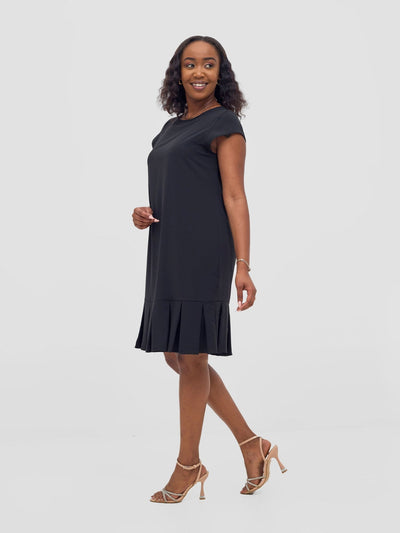 Vivo Zawadi Inverted Pleat Dress - Black - Shopzetu