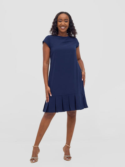 Vivo Zawadi Inverted Pleat Dress - Navy - Shopzetu