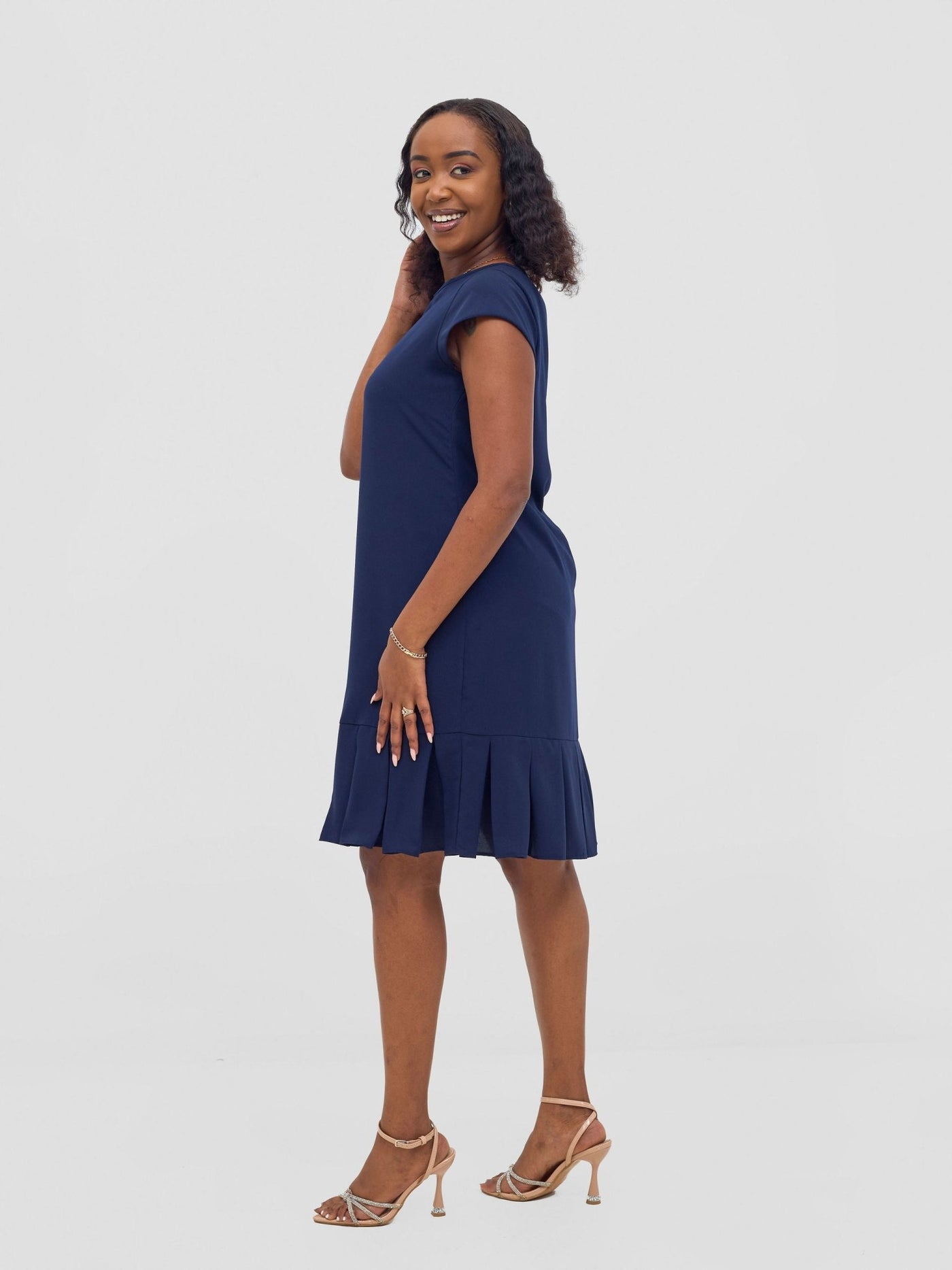 Vivo Zawadi Inverted Pleat Dress - Navy - Shopzetu
