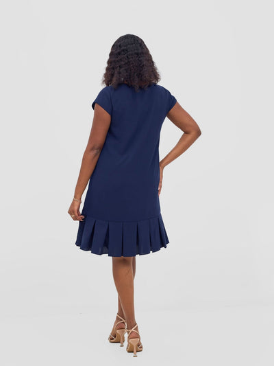 Vivo Zawadi Inverted Pleat Dress - Navy - Shopzetu