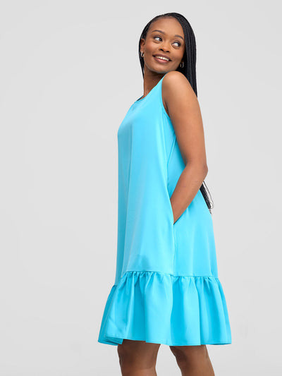 Vivo Dalia Sleeveless Gathered Tent Dress - Light Blue