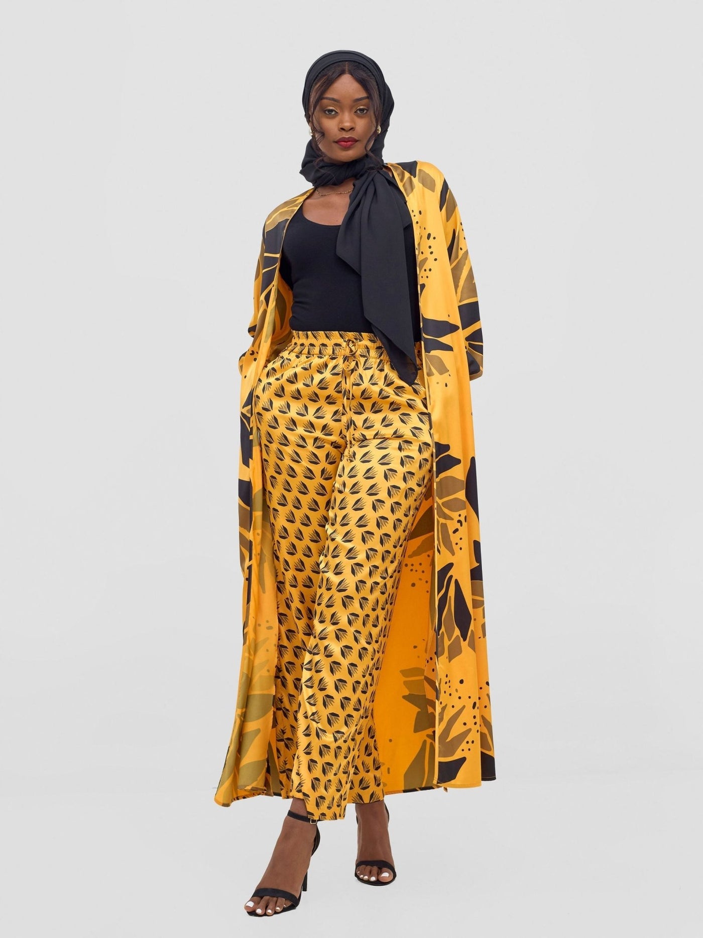 Vivo Ayah Satin Pants - Mustard / Black Ullu Print - Shopzetu