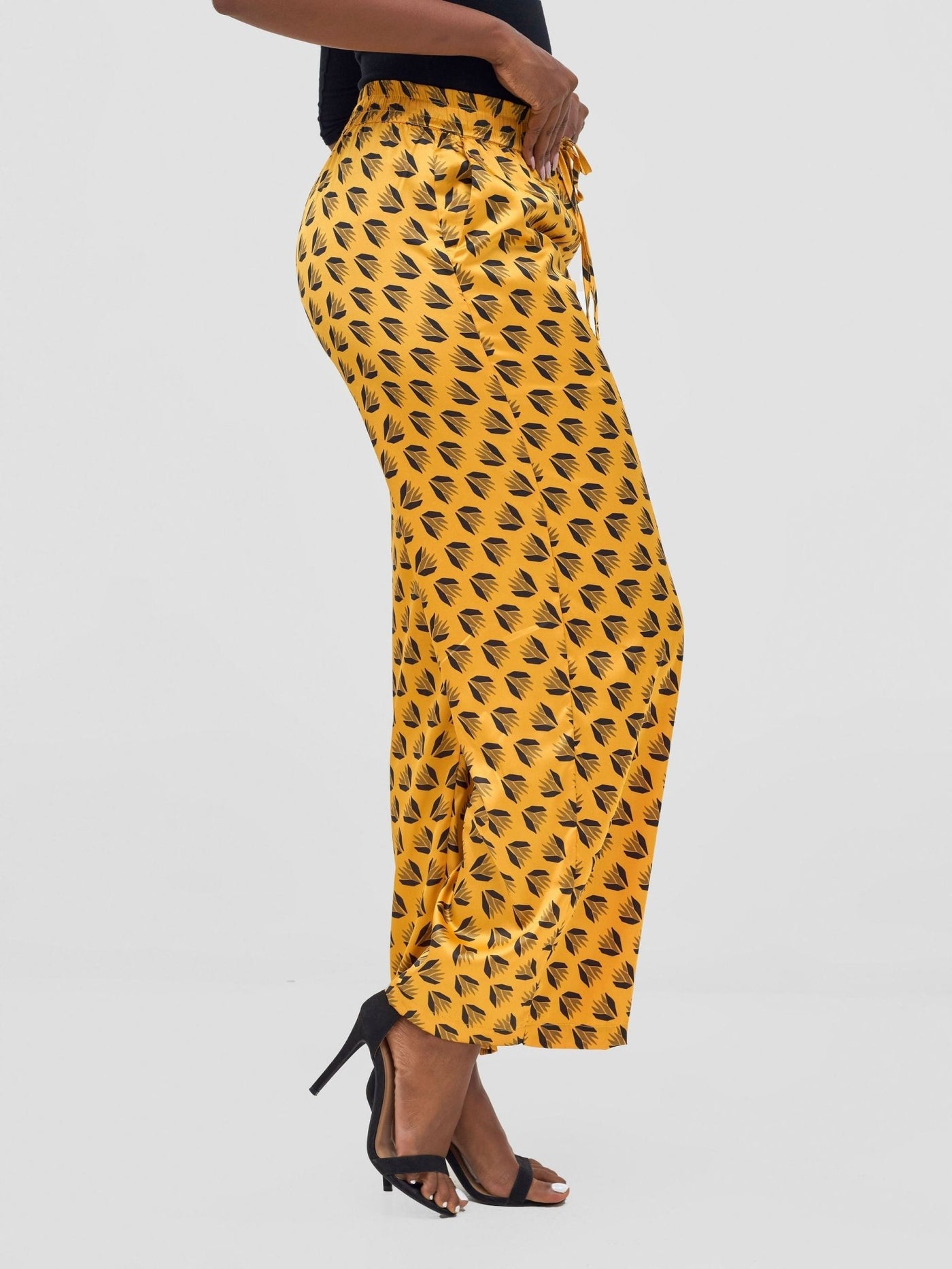 Vivo Ayah Satin Pants - Mustard / Black Ullu Print - Shopzetu