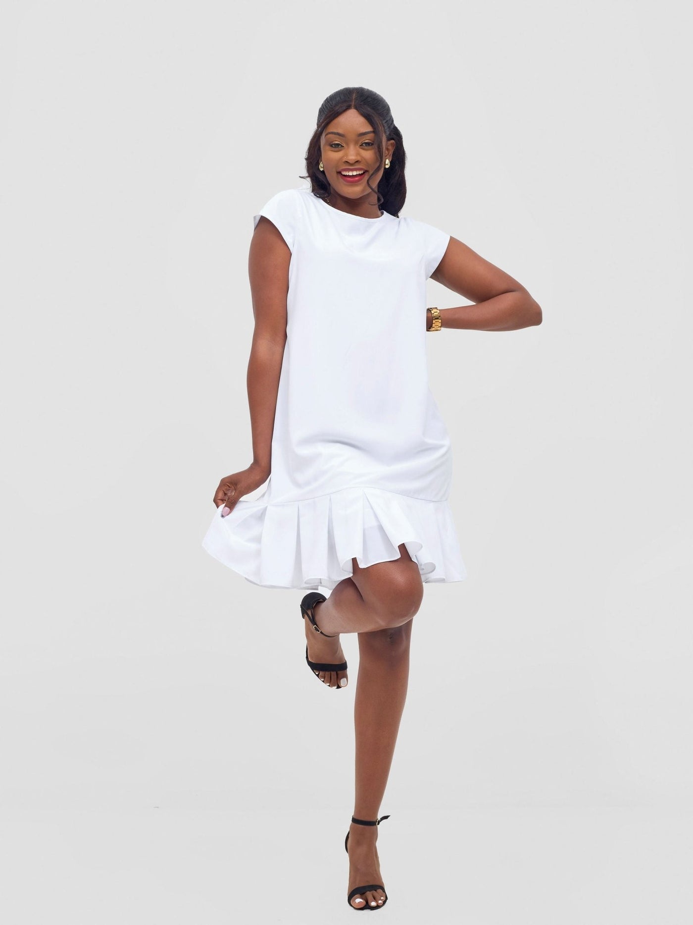 Vivo Zawadi Inverted Pleat Dress - White - Shopzetu
