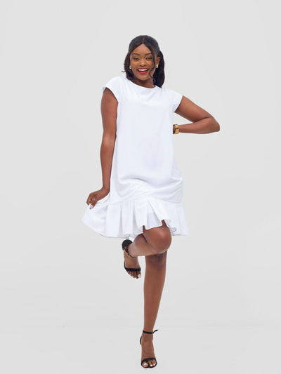 Vivo Zawadi Inverted Pleat Dress - White - Shopzetu
