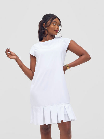 Vivo Zawadi Inverted Pleat Dress - White - Shopzetu