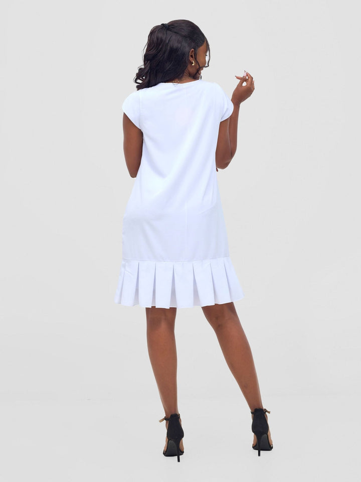 Vivo Zawadi Inverted Pleat Dress - White - Shopzetu