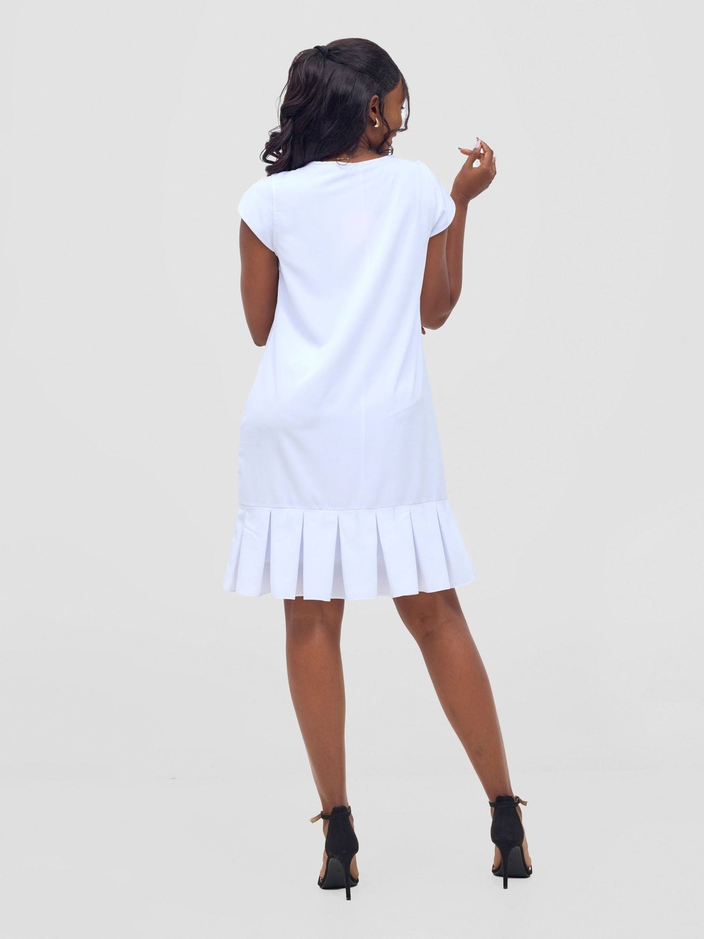 Vivo Zawadi Inverted Pleat Dress - White - Shopzetu