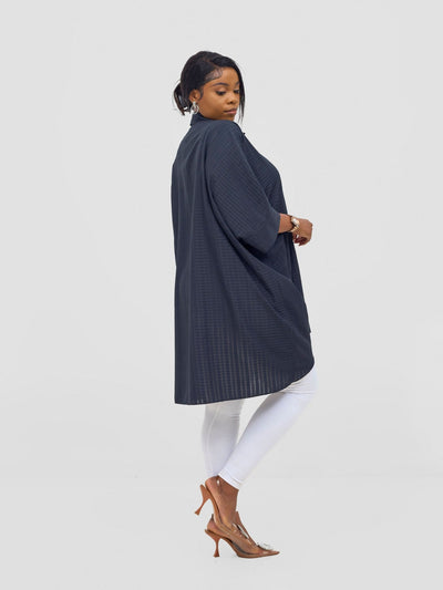 Vivo Mistari 3/4 Sleeve V - Neck Collared Tunic Top - Black stripes - Shopzetu