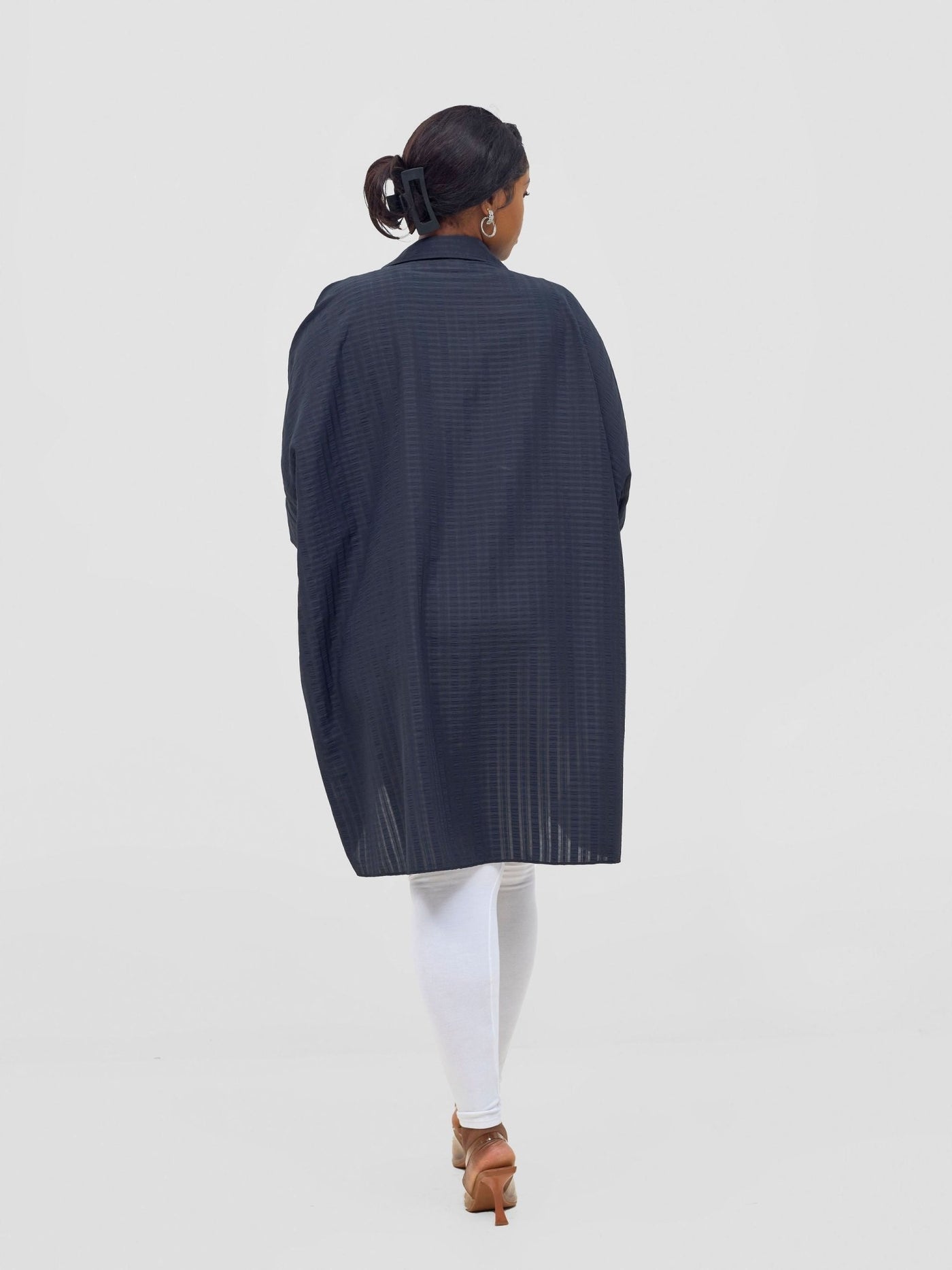 Vivo Mistari 3/4 Sleeve V - Neck Collared Tunic Top - Black stripes - Shopzetu