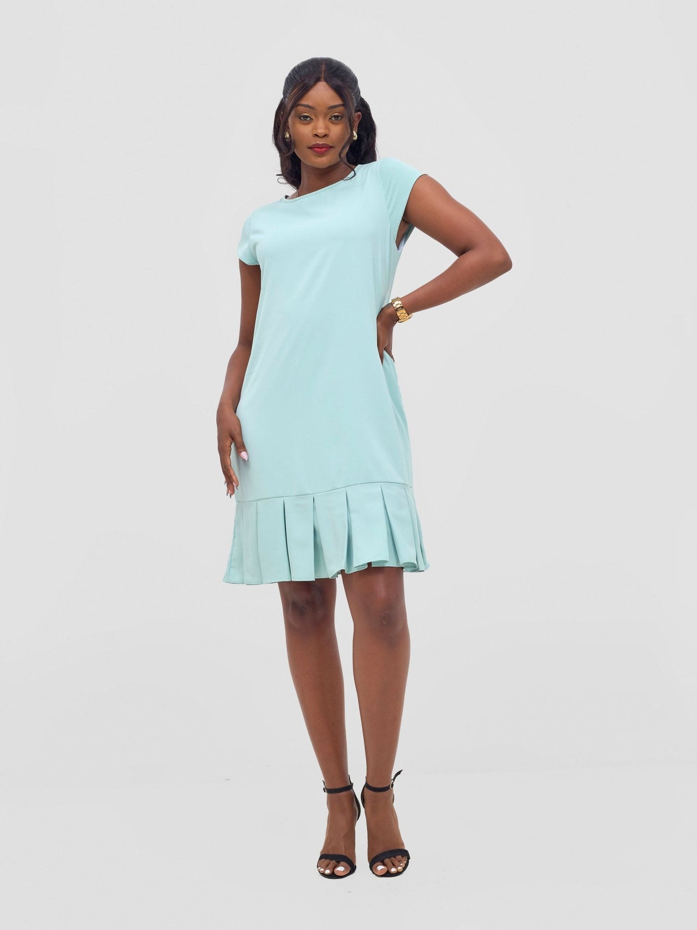 Vivo Zawadi Inverted Pleat Dress - Sea Green - Shopzetu