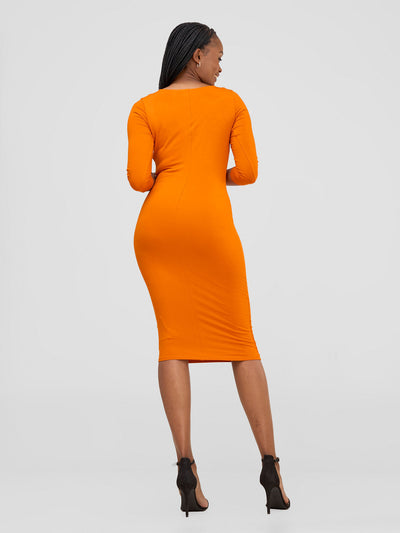Vivo Basic 3/4 Sleeve Double Layered Bodycon Dress - Burnt Orange