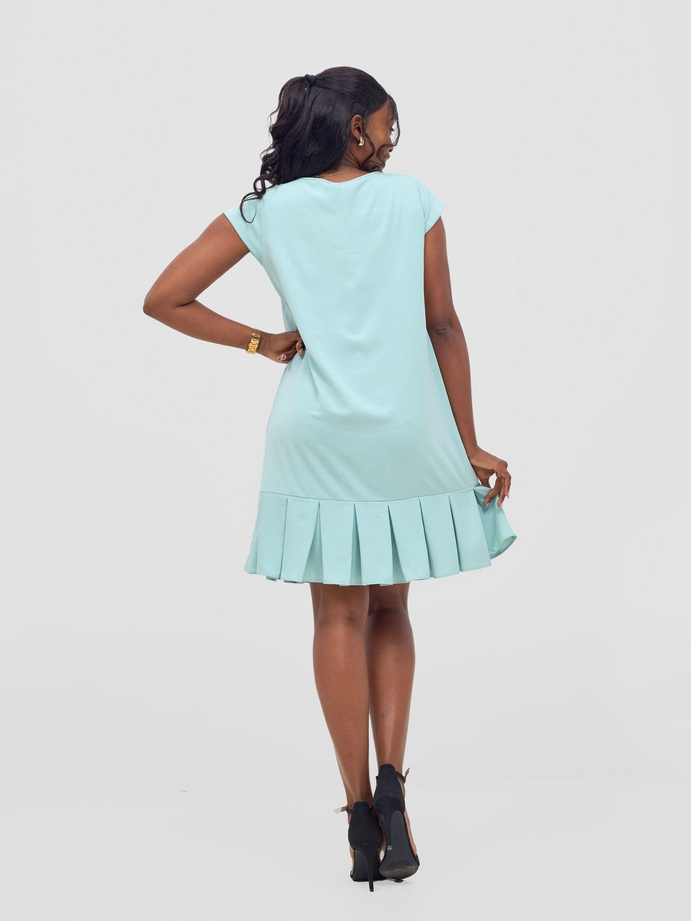 Vivo Zawadi Inverted Pleat Dress - Sea Green - Shopzetu