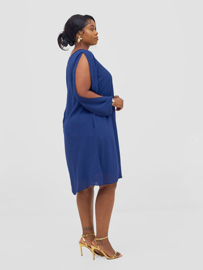 Vivo Lamu Knee Length Chiffon Dress - Navy - Shopzetu