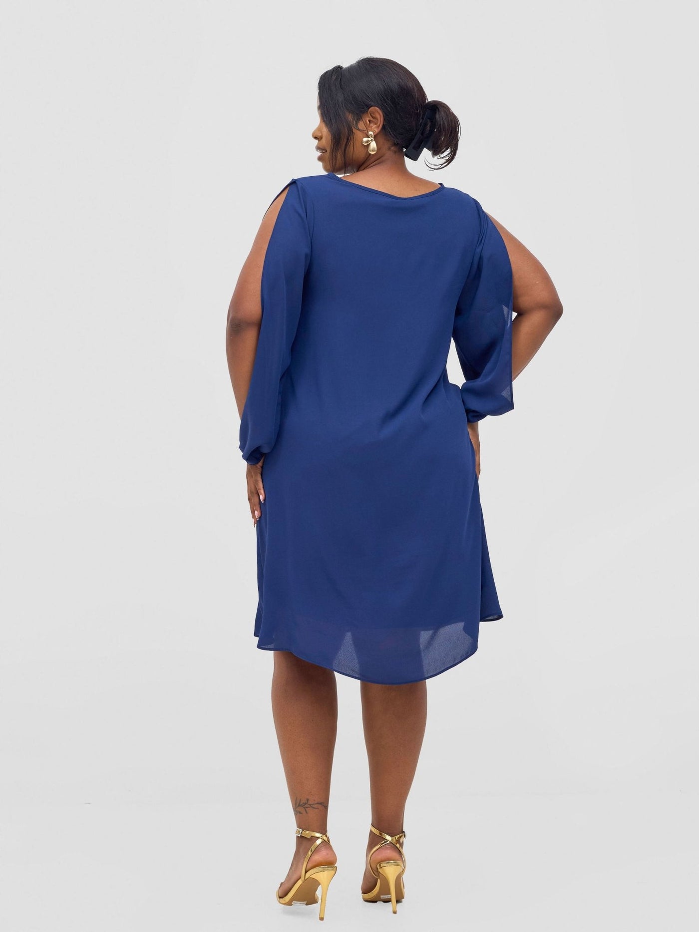 Vivo Lamu Knee Length Chiffon Dress - Navy - Shopzetu