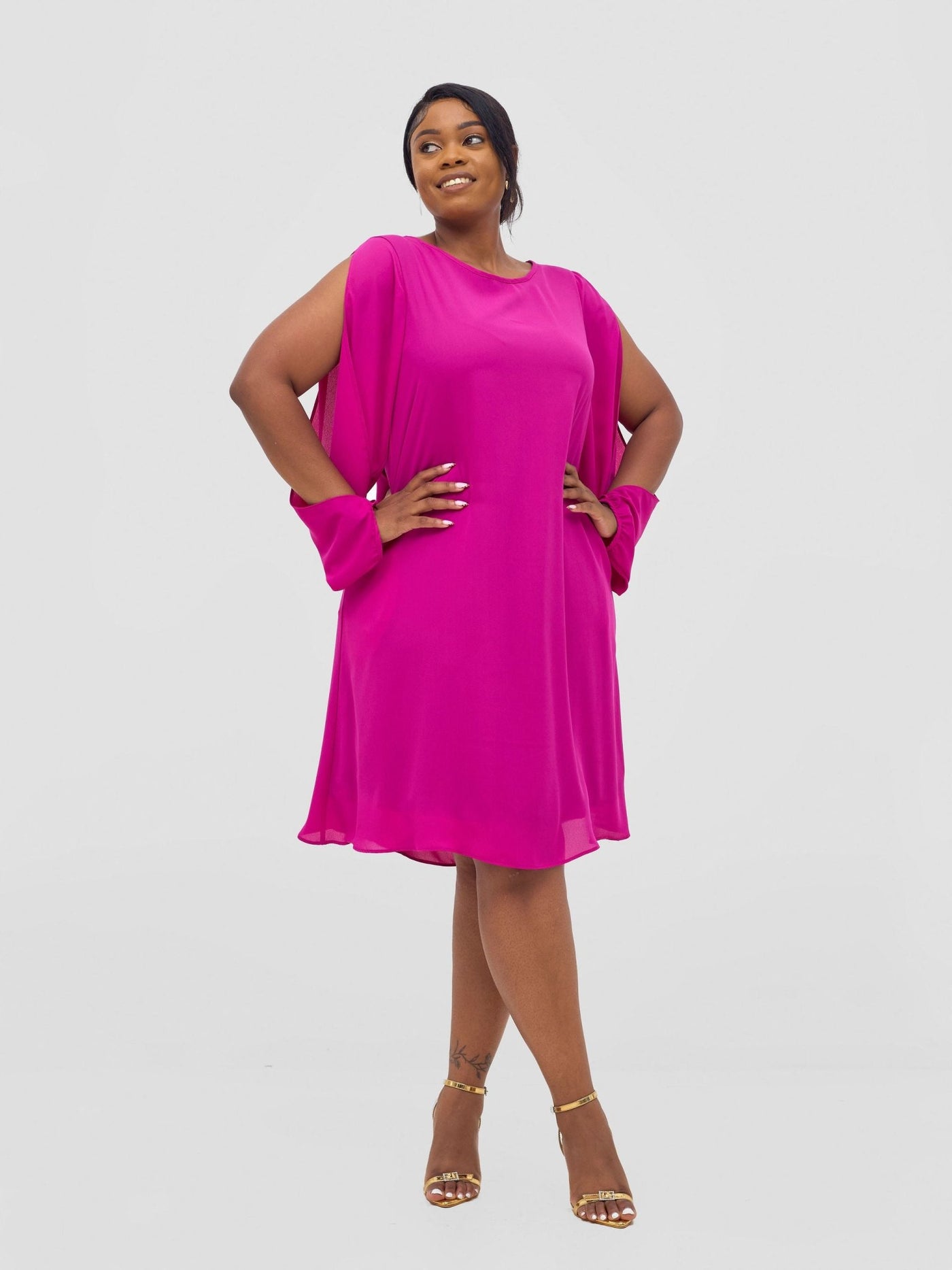 Vivo Lamu Knee Length Chiffon Dress - Magenta - Shopzetu